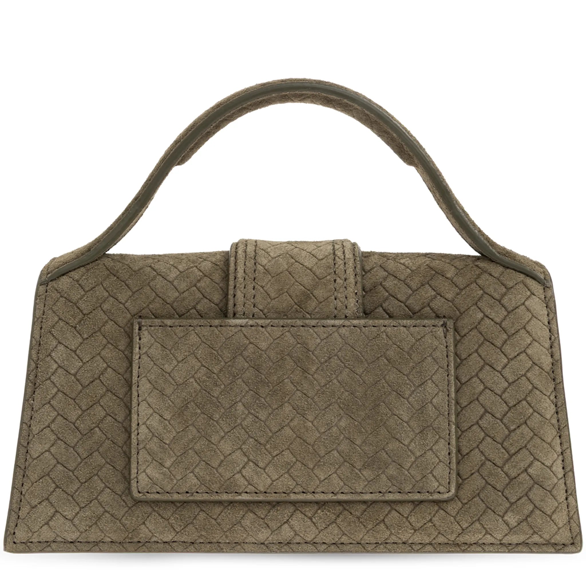 Back View of Jacquemus Le Bambino Khaki Suede Top Handle Bag BAW00006 AC39A02-560